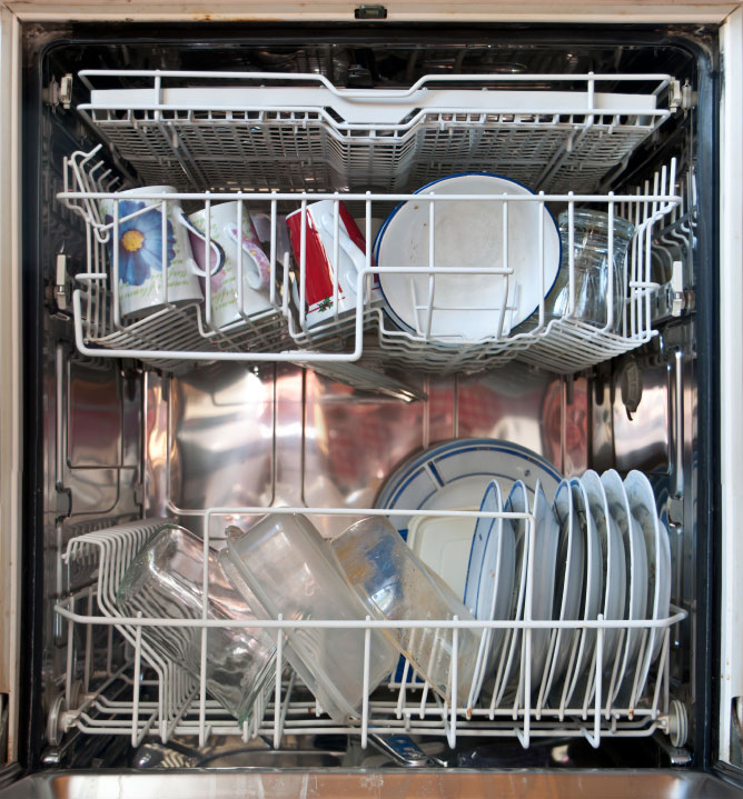 A dishwasher ready to be turned on.